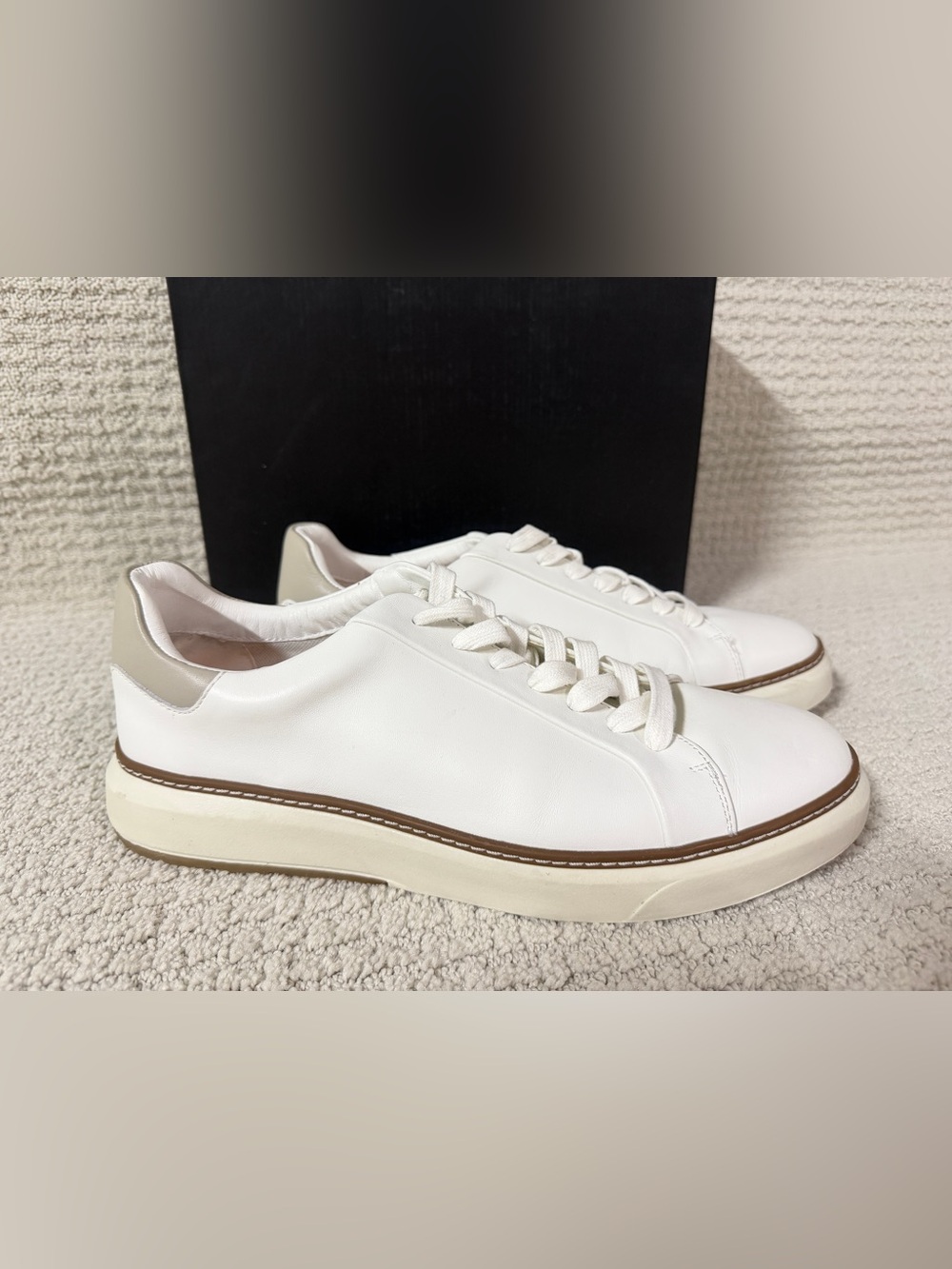 Marks & Spencer White Leather Men’s Sneakers with Brown Welt